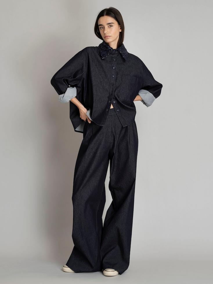 Bluse- Kevin cropped mit Pailetten