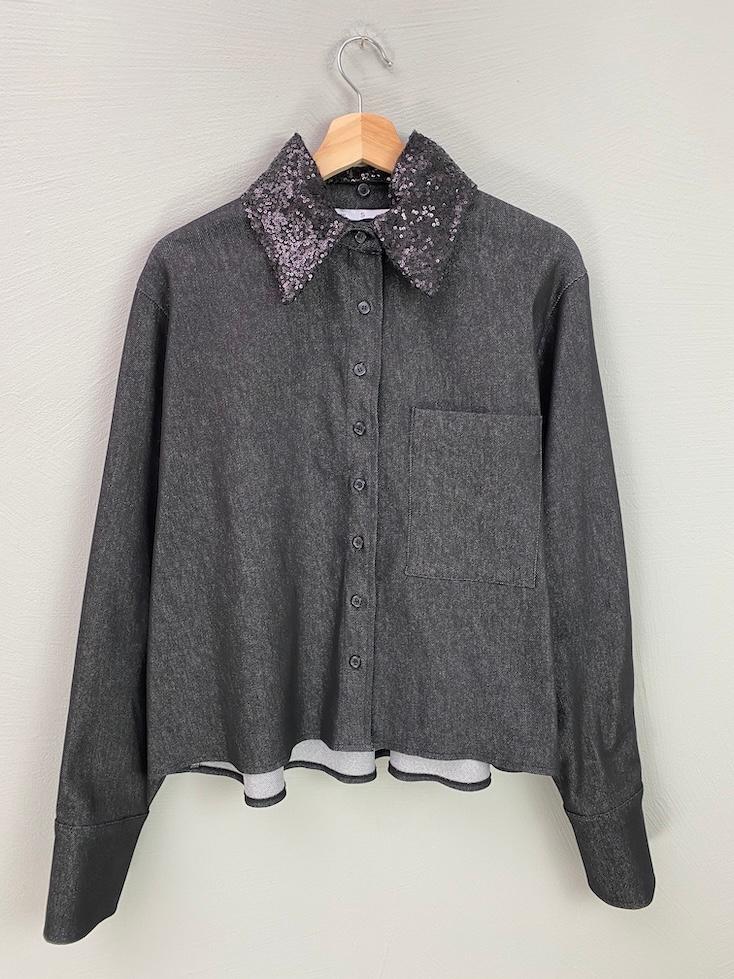 Bluse- Kevin cropped mit Pailetten